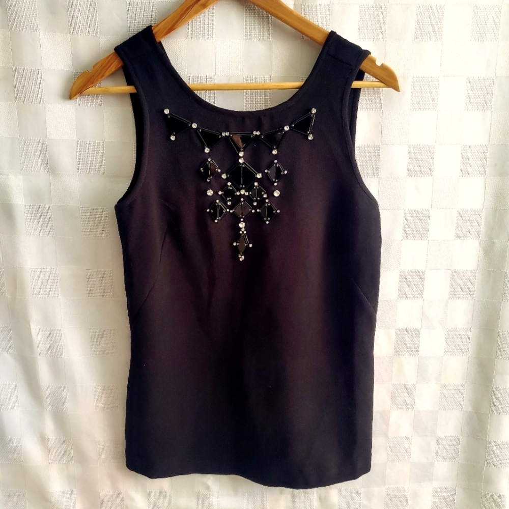 Vintage black embellished tank top | 90s Y2K party top | statement evening top